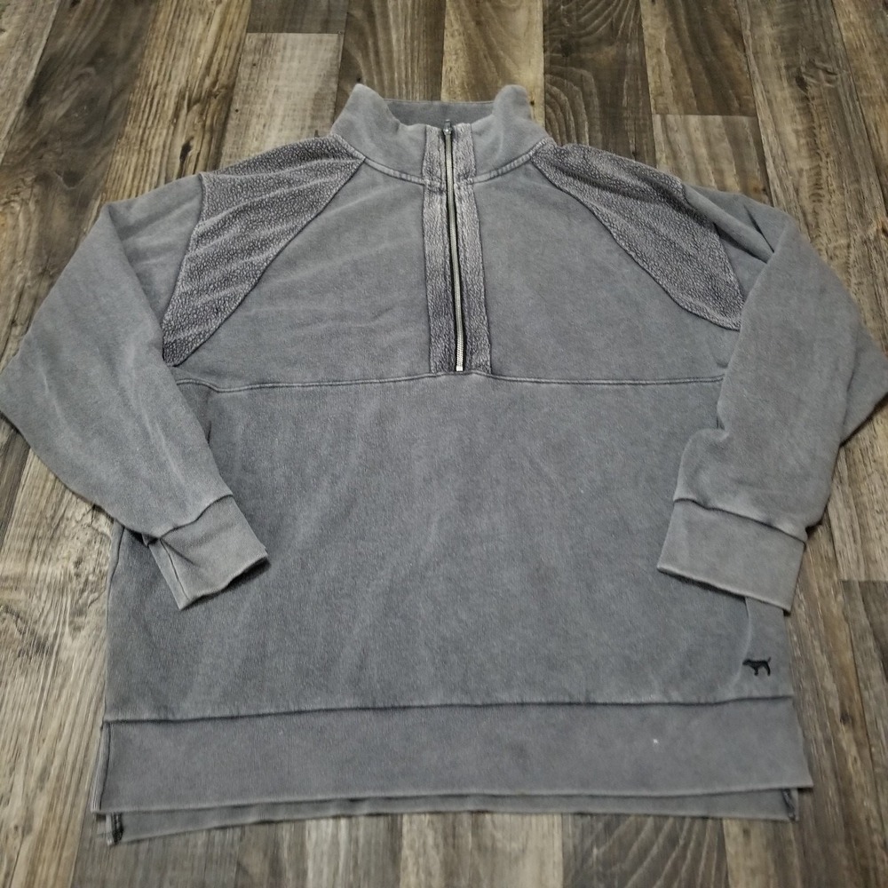 Victoria Secret Pink womens quarter‎ zip pullover gray sweatshirt Large